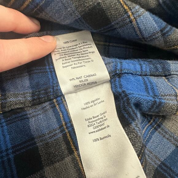 Eddie Bauer Flannel Shirt Blue Tartan Plaid Mens L Classic Fit Button Down - Picture 6 of 11